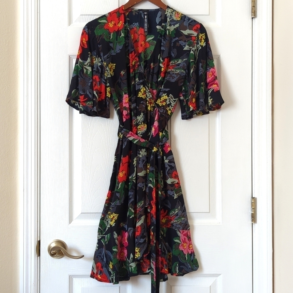 Design Lab Lord & Taylor Floral Flutter Sleeve V-neck A-line Mini Wrap Dress XS